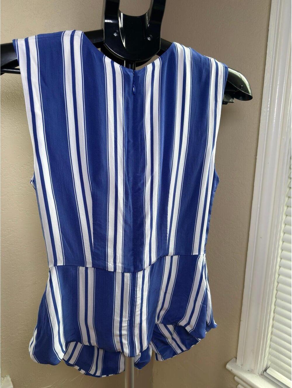 J.Crew Blue White Striped Tie Front Peplum Top Size 2 NWT Sleeveless Coastal - Picture 2 of 7